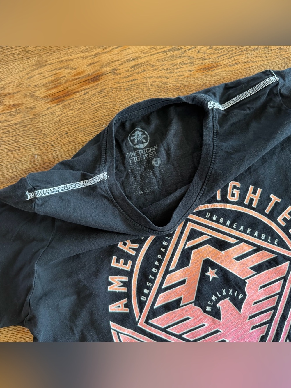 American Fighter Black Tee with White Logo Print - Picture 4 of 8